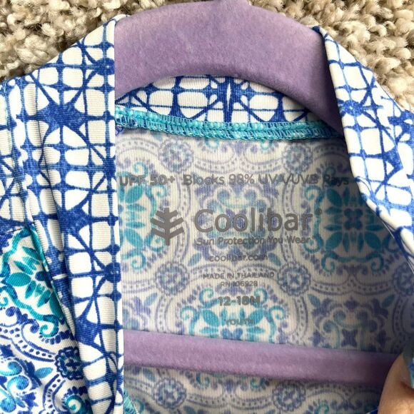 Coolibar Swimsuit Baby 12-18M Blue Tile UPF 50+ Beach Long Sleeve One Piece - Picture 2 of 5